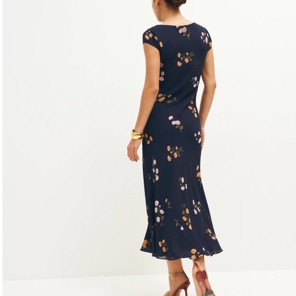 Reformation Navy Floral Midi Dress - Picture 4 of 10